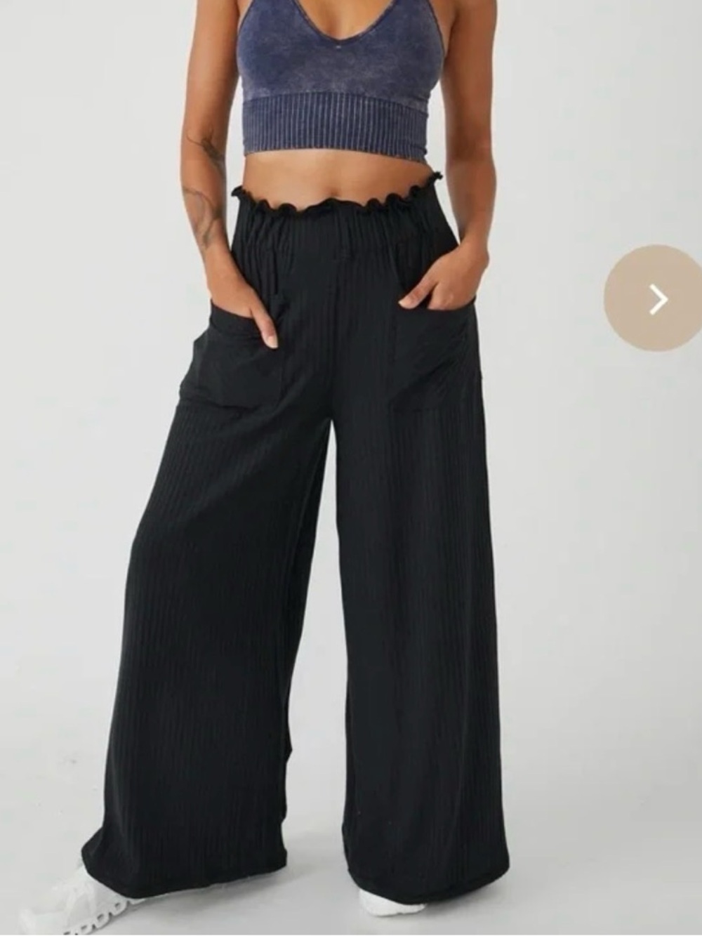 Free People Blissed out Black ribbed Wide Leg pants women’s size XS